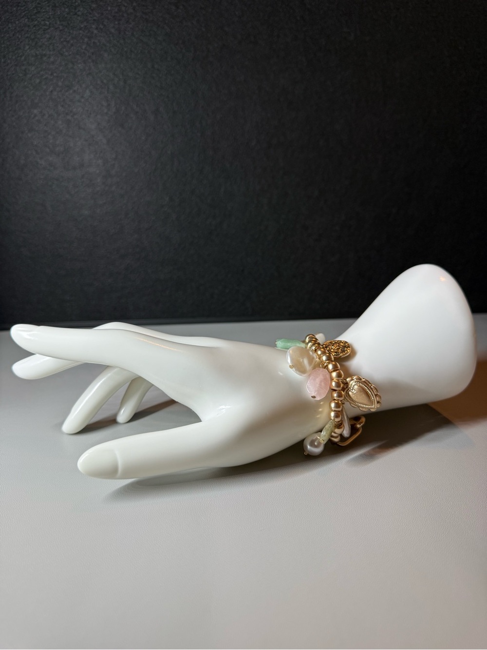 Gold-Tone Mixed Charm Bracelet with Pearl & Pastel Stone Accents 🗽🖤